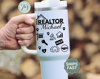 Personalized Realtor 40oz Tumbler, Realtor Closing Gift, Real Estate Agent Tumbler, Realtor Travel Tumbler with Handles, Realtor Marketing