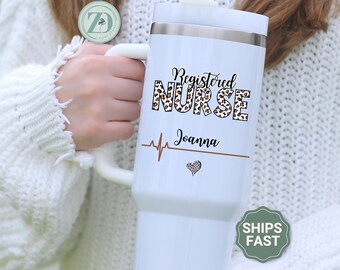 Nurse 40oz Tumbler Custom, Personalized Registered Nurse Tumbler, RN Tumbler, Nurse Appreciation Tumblers, Leopard Nurse Tumbler Gift