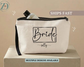 Bridal Makeup Bag Custom, Wedding Cosmetic Bags, Personalized Bridal Name Makeup Bag, Bridal Toiletry Pouch Bag