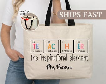 Personalized Teacher Inspirational Appreciation Gift, Teacher Weekend Tote Bag, Custom Teacher Work Essentials Canvas Bag