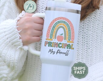 Personalized Principal 40oz Tumbler, Rainbow Principal Custom Tumbler Gift, Gift for Principal, Principal Appreciation Tumbler Gift