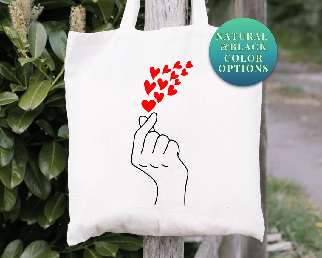 ＊韓国＊［NAVIVERSE］Jay Tote Bag White Korean Finger Heart Canvas Tote Bag, Aesthetic Tote Bag