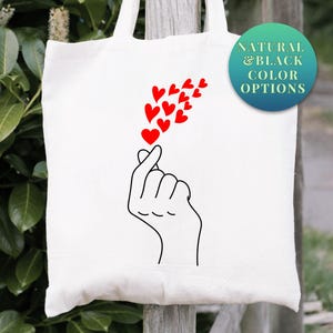 Korean Finger Heart Canvas Tote Bag, Aesthetic Tote Bag, Korean Messenger Bag, Korean Finger Snap Black Tote Bag