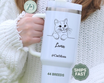 Personalized Cat 40oz Tumbler, Custom Cat Tumbler, Cat Lover Tumbler Gift, Cat Tumbler 40oz, Cat Mom Live Tumbler