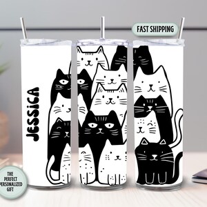 Personalized Cat Tumbler, Custom Cat Tumbler, Cat Gifts For Woman, Cat Lover Tumbler 20oz, Cat Travel Cup Gifts, Cat Mom Tumbler