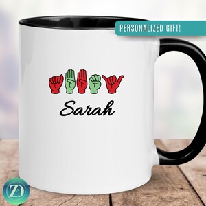 ASL Name Coffee Cup, Personalized ASL Cup, Sign Language Mug, Custom ASL Coffee Mugs for Teacher, Interpreters Christmas Gift