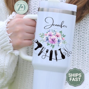 Hairdresser Personalized Tumbler with Handle, Custom Hair Stylist Tumbler, Cosmetology Tumbler, Hair Stylist Tumblers Gift, Hairdresser Gift