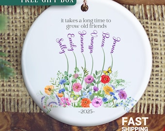 Custom Wildflower It Takes A Long Time To Grow An Old Friend Ornament, Personalized Best Friends Christmas Ornament, Friends Keepsake Gift