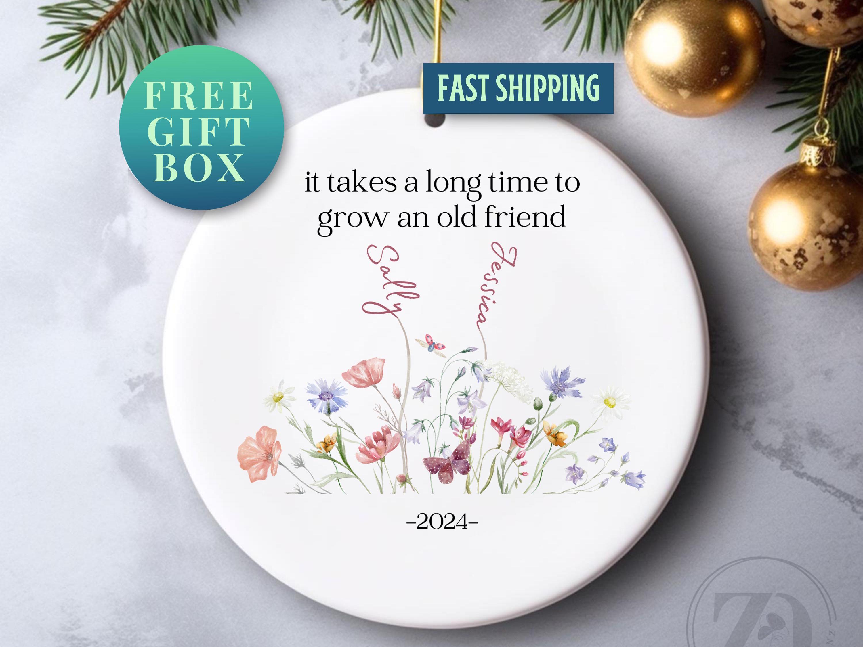Custom Wildflower It Takes A Long Time To Grow An Old Friend Ornament, Personalized Best Friends Christmas Ornament, Friends Keepsake Gift