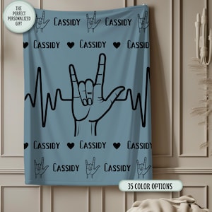 ASL Decken, personalisierte ASL Ich liebe dich werfen, Taube Kultur ILY Geschenk, Benutzerdefinierte Zeichen Decke, Gebärdensprache Geschenke, Hochzeitsdecke Namen Geschenk