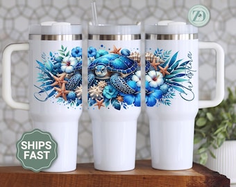 Personalized Turtle Tumbler, Turtle 40oz Tumbler, Custom Turtle Tumbler with Handle, Turtle Name Tumbler Cup, Turtle Lover Gifts