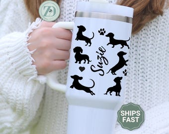 Dachshund 40oz Tumbler, Wiener Dog Tumbler with handle, Dachshund Travel Cup, Custom Doxie Tumbler, Dachshund Lover Gift