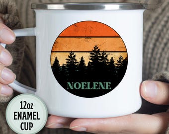 Personalized Retro Camping Mug, Custom Campfire Coffee Cup, Retro Christmas Campfire Mug, Forest Cup