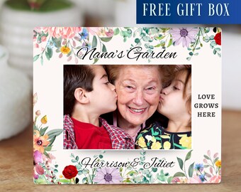 Nana's Garden Photo Board Gift, Personalized Nana Grandkids Names, Love Grows Here, Custom Floral Picture Mother's Day Gift Keepsake