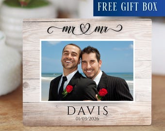 Mr & Mr Wedding Photo Board, Personalized Gay Wedding Photo Keepsake, Custom Unique Wedding Photo Gift, Wedding Keepsake for Gay Couples