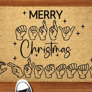 Merry Christmas ASL Doormat, ASL Housewarming Gifts, ASL Gift, Welcome Mat, Sign Language Merry Christmas Couples Gift