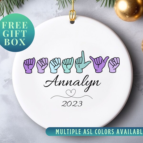 ASL Name Sign Personalized Girl Name Ornament, Ornaments Personalized, ASL Christmas Ornament