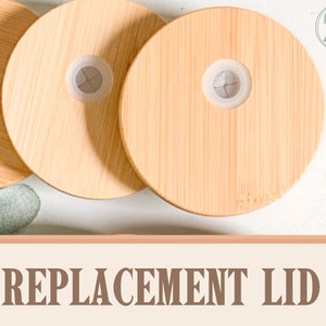 May include: Three round, wooden replacement lids for jars. The lids are light brown and have a small, white, plastic center piece.