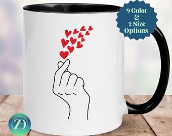 Finger Heart, Korean Finger Heart,  Kpop Gifts for Fans, Cute Finger Heart Mug, K-Pop Cup, Korean Inspired Gift