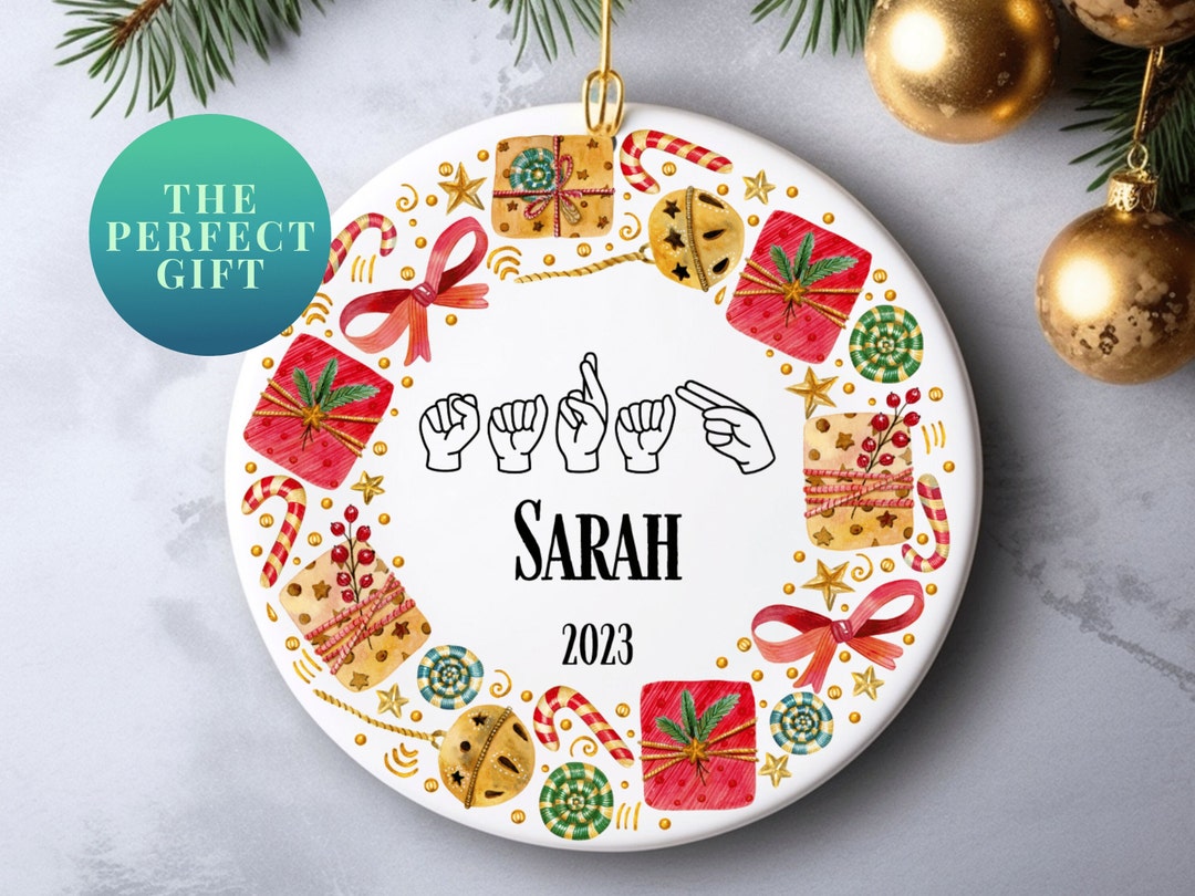 ASL Christmas Wreath Ornament Sign Language Name Ornament Etsy