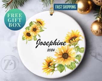 Sunflower Ornament Personalized Name, Name Christmas Ornament, Custom Ornaments, Sunflower Christmas Ornament