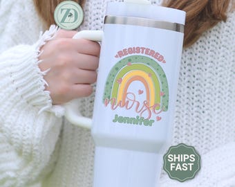 Personalized Registered Nurse Tumbler, RN Tumbler, Rainbow Nurse Appreciation Tumblers, Nurse Tumbler Gift, Nurse 40oz Tumbler Custom Gift