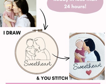 Custom hand embroidery pattern, faceless portrait, diy embroidery digital file