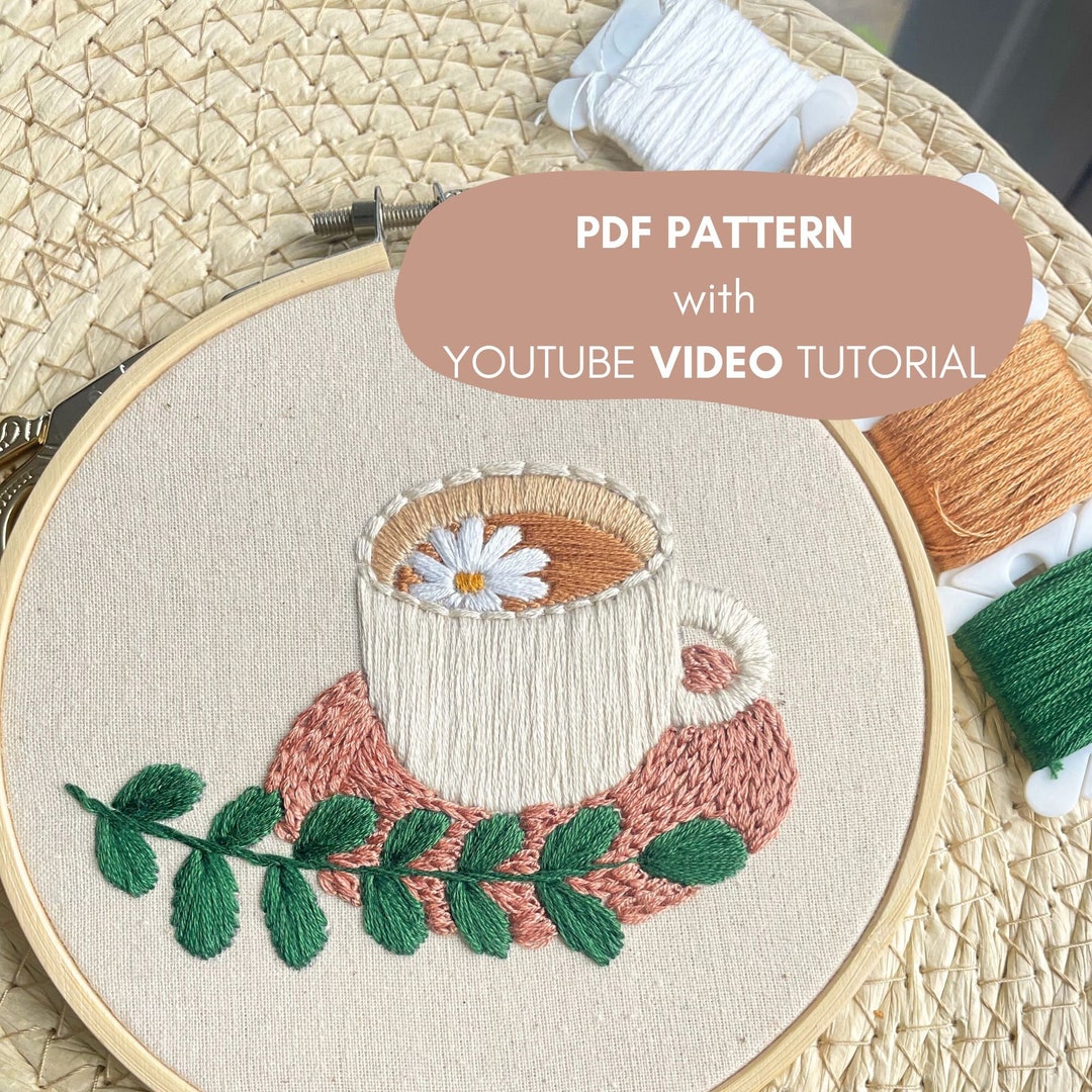 Teacup Hand Embroidery Pdf Pattern With Video Tutorials. - Etsy