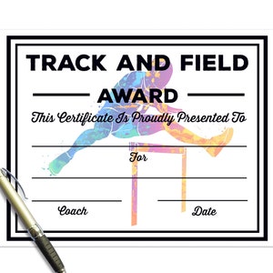 Track And Field Certificate Instant Download / Track And Field  Awards / Track And Field  Participation Achievement Certificate Award