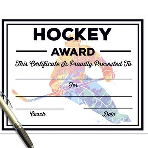 Hockey Certificate Instant Download / Hockey Awards / Hockey Participation Achievement Certificate Award / Hockey Printable Print