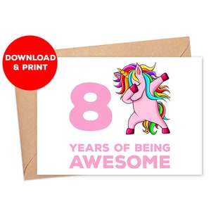 8th Birthday Card For A Girl / Printable Birthday Card For Girl Cute / Birthday Card For Daughter / Unicorn Birthday Card / Happy Bday Card