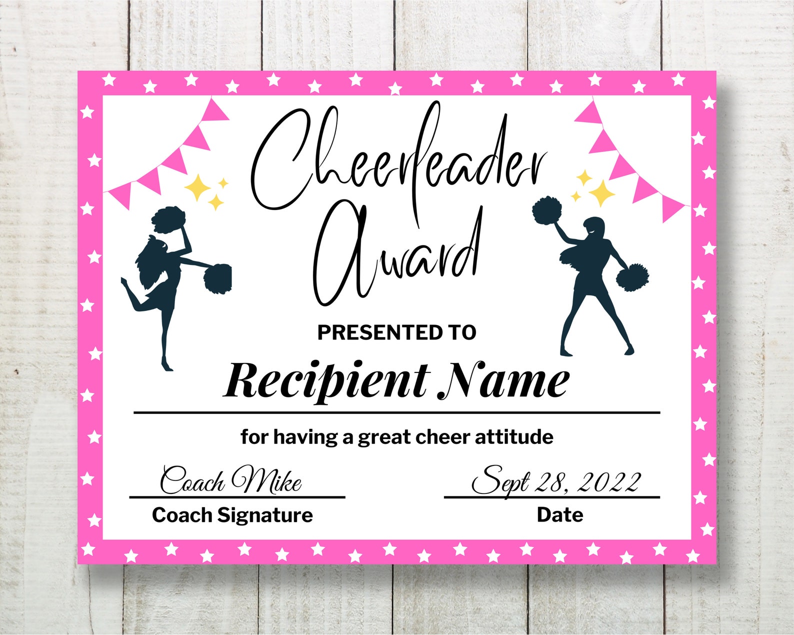 Editable Cheerleading Certificate, Editable Cheer Awards, Printable