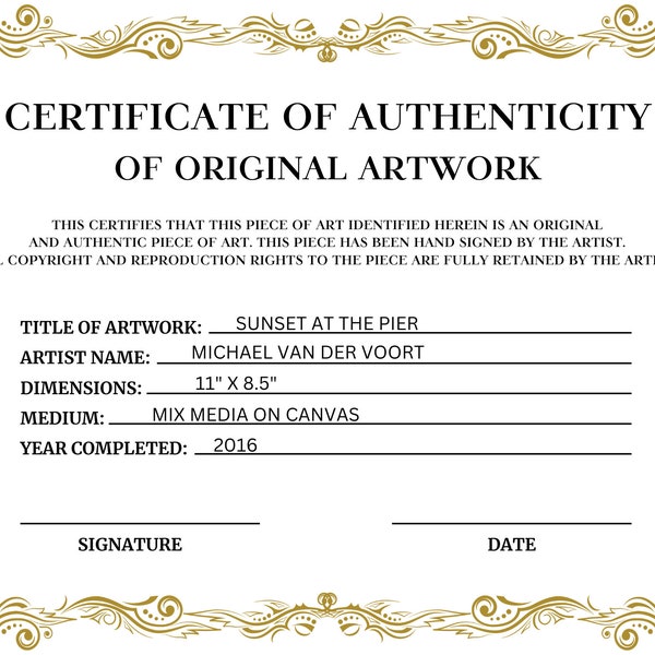 Editable Certificate Of Authenticity For Artwork, Certificate Of Authenticity Template, Printable Certificate of Authencity, Canva Template