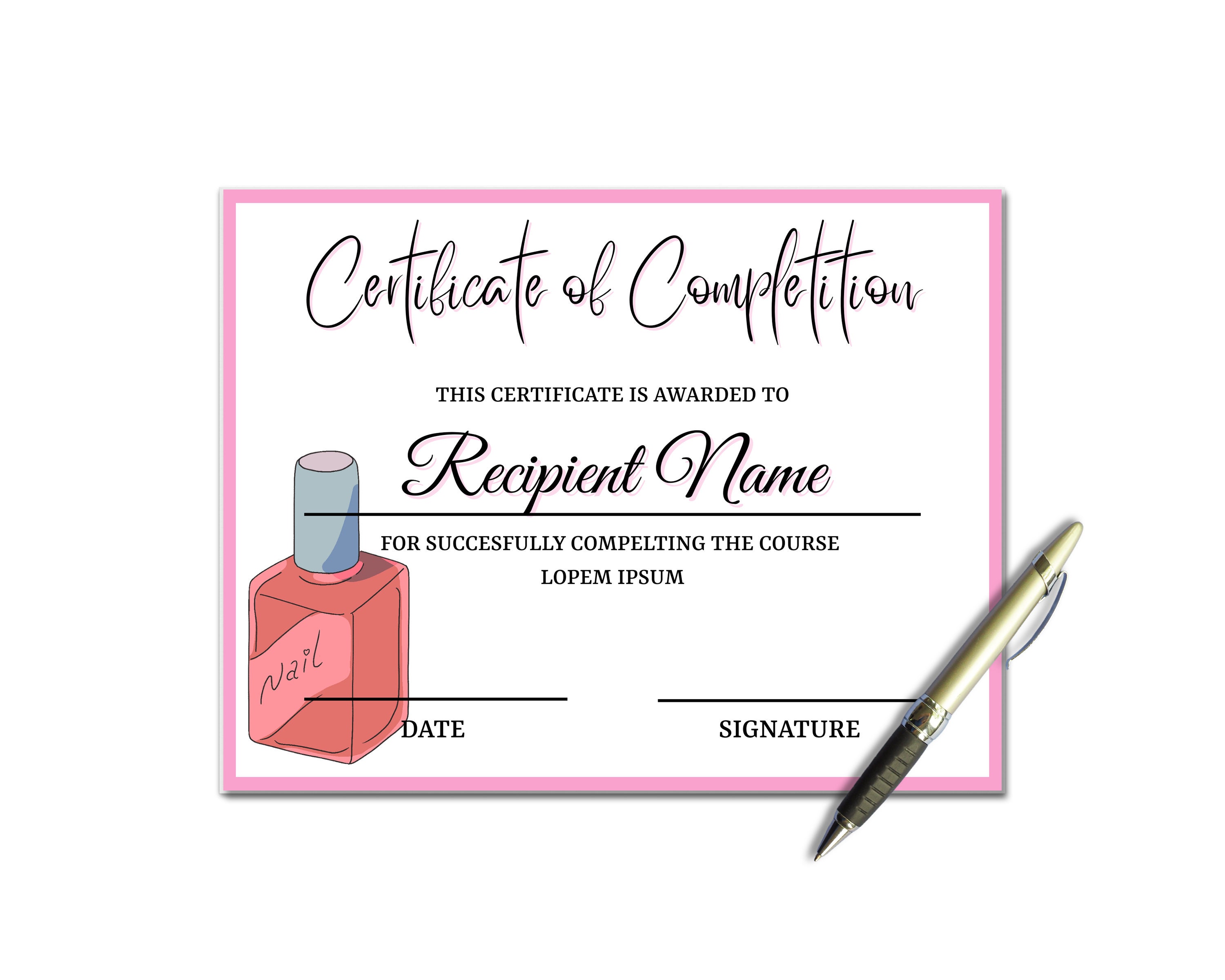 Certificate of Completion for Nails Template Nails Etsy