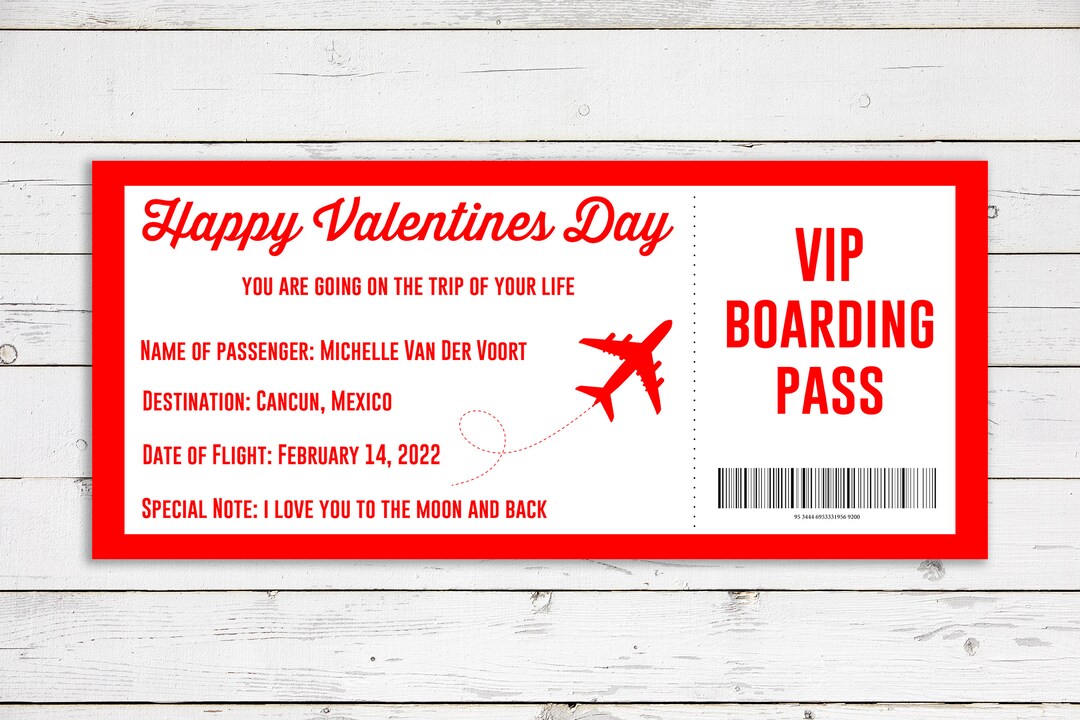Valentines Boarding Pass, Printable Boarding Pass, Plane Ticket ...