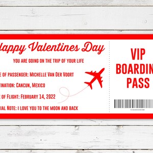Valentines Boarding Pass, Printable Boarding Pass, Plane Ticket, Boarding Pass Gift, Vacation Ticket Gift, Travel Ticket Gift, Vacation Gift