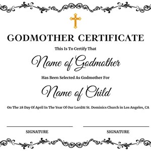 Godmother Certificate Template, Editable Godmother Certificate ...