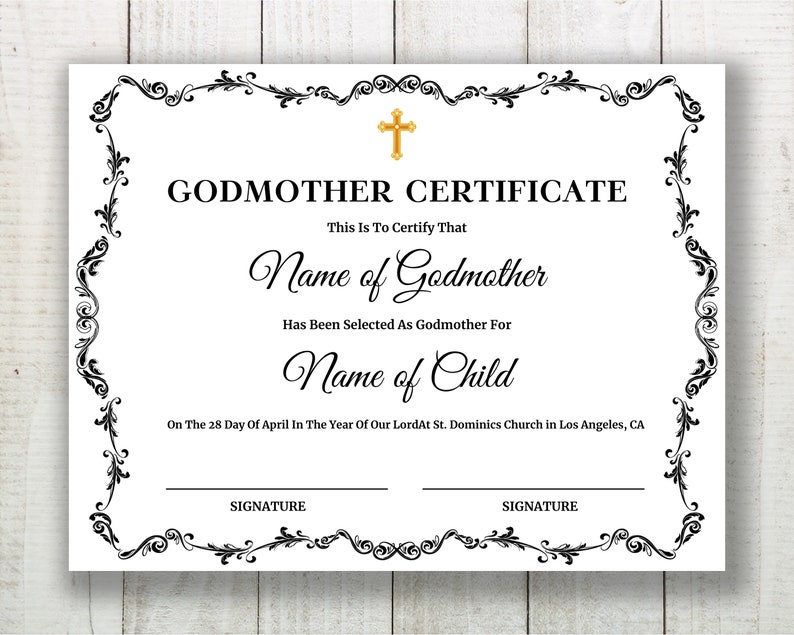 Godmother Certificate Template Editable Godmother - Etsy