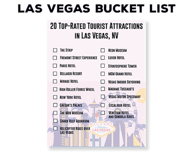 Las Vegas Printable Bucket List, Travel Planner, Vacation Planner