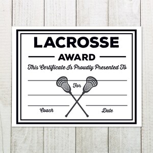 Lacrosse Certificate Instant Download / Lacrosse Awards / Lacrosse Participation Achievement ...