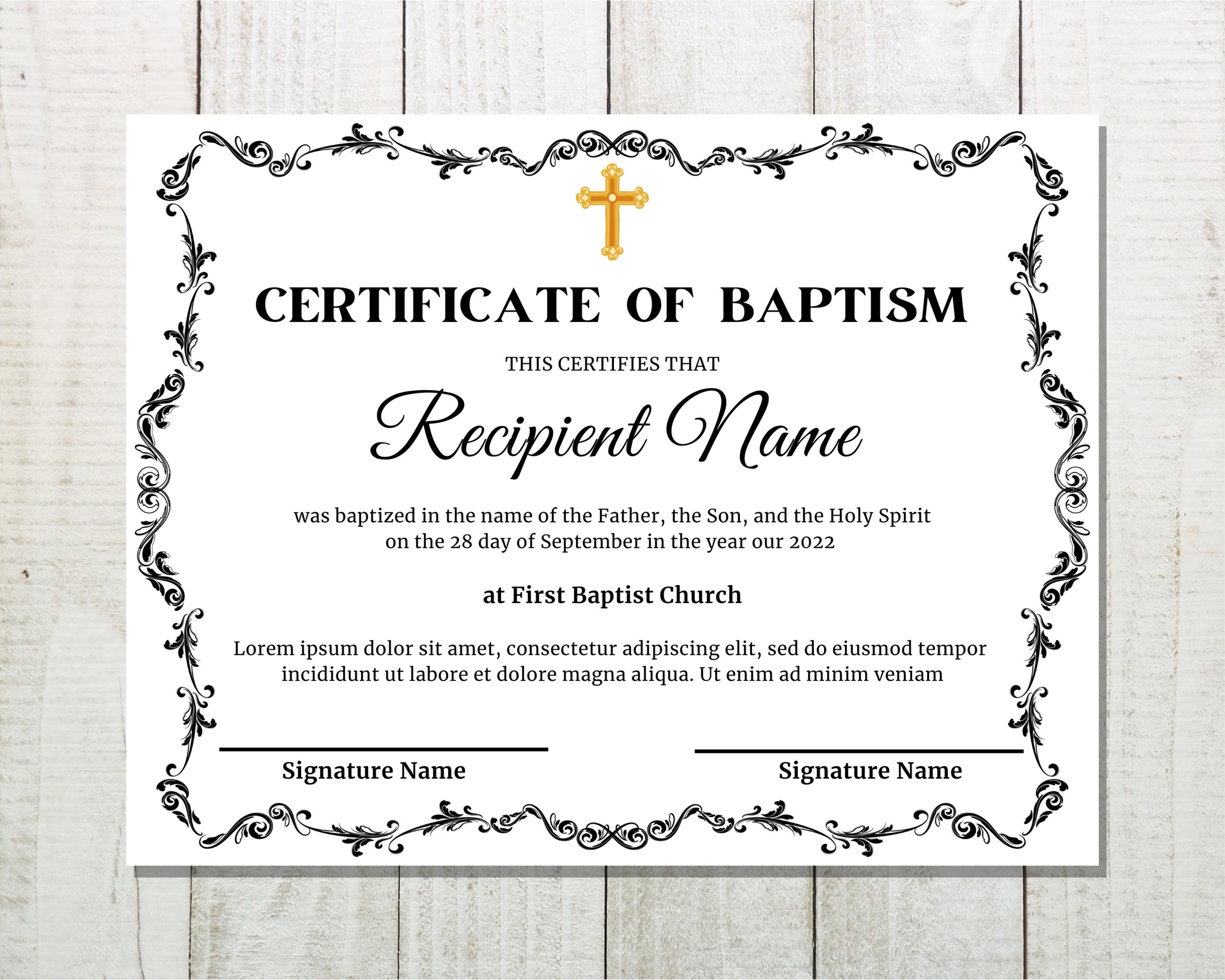 Modèle de certificat de baptême certificat de baptême Etsy France