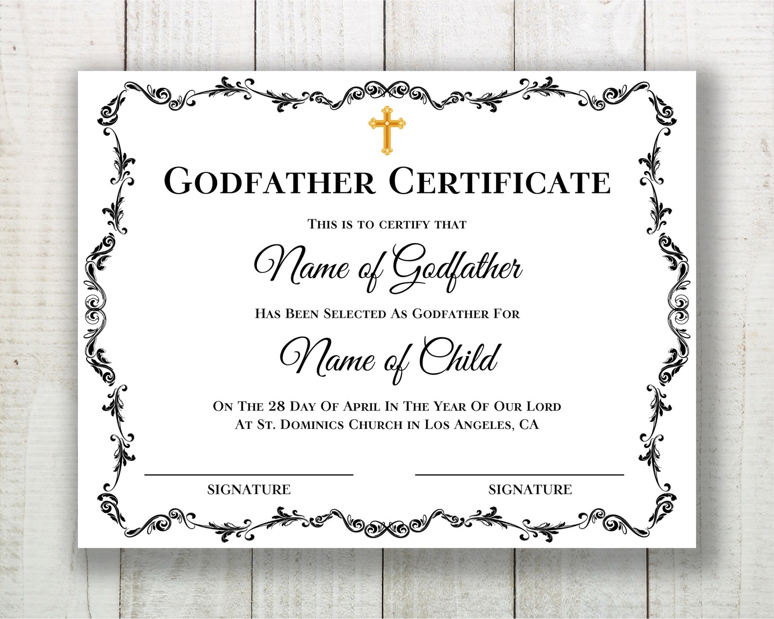 Godfather Certificate Template Christening Certificate Etsy