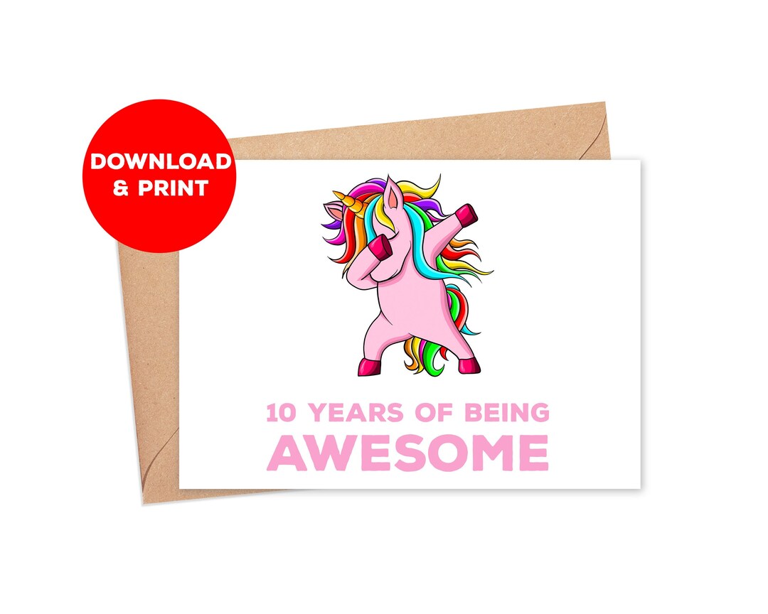 10th Birthday Card for A Girl / Printable Birthday Card for Girl Cute ...