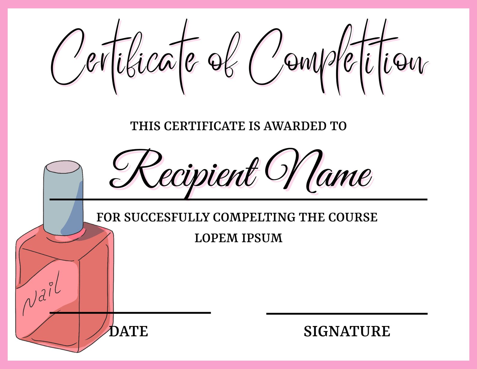 Certificate of Completion for Nails Template Nails Etsy