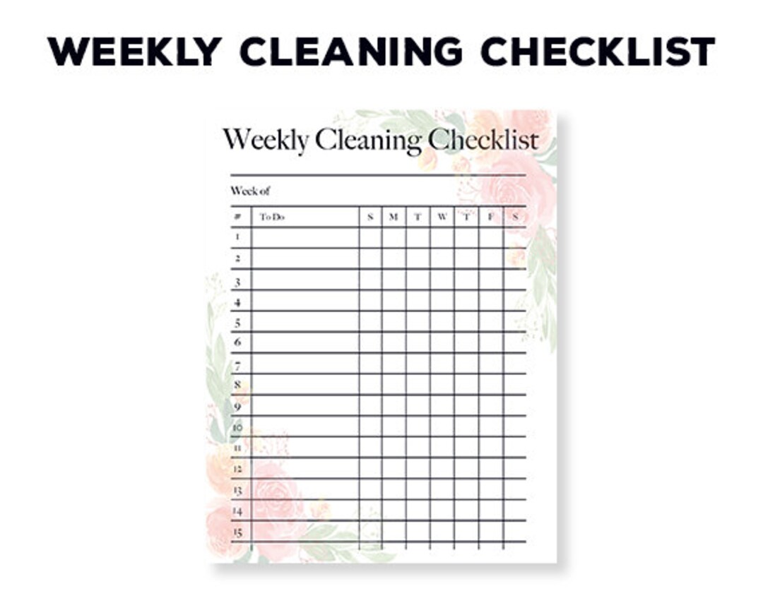 Printable Weekly Cleaning Checklist, Cleaning Planner, Cleaning ...