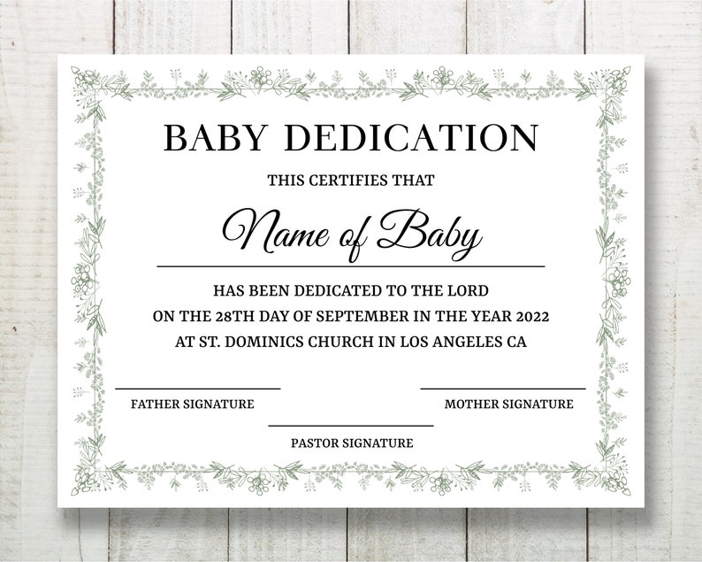 Baby Dedication Certificate Template, Baby Baptism Certificate, Baby ...