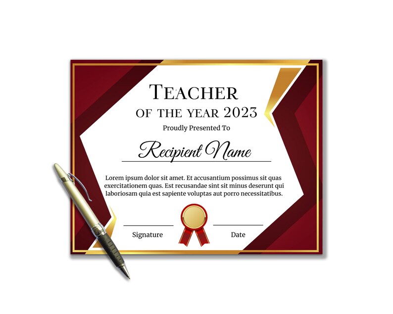 Editable Teacher of the Year Certificate Template, Printable Teacher of ...