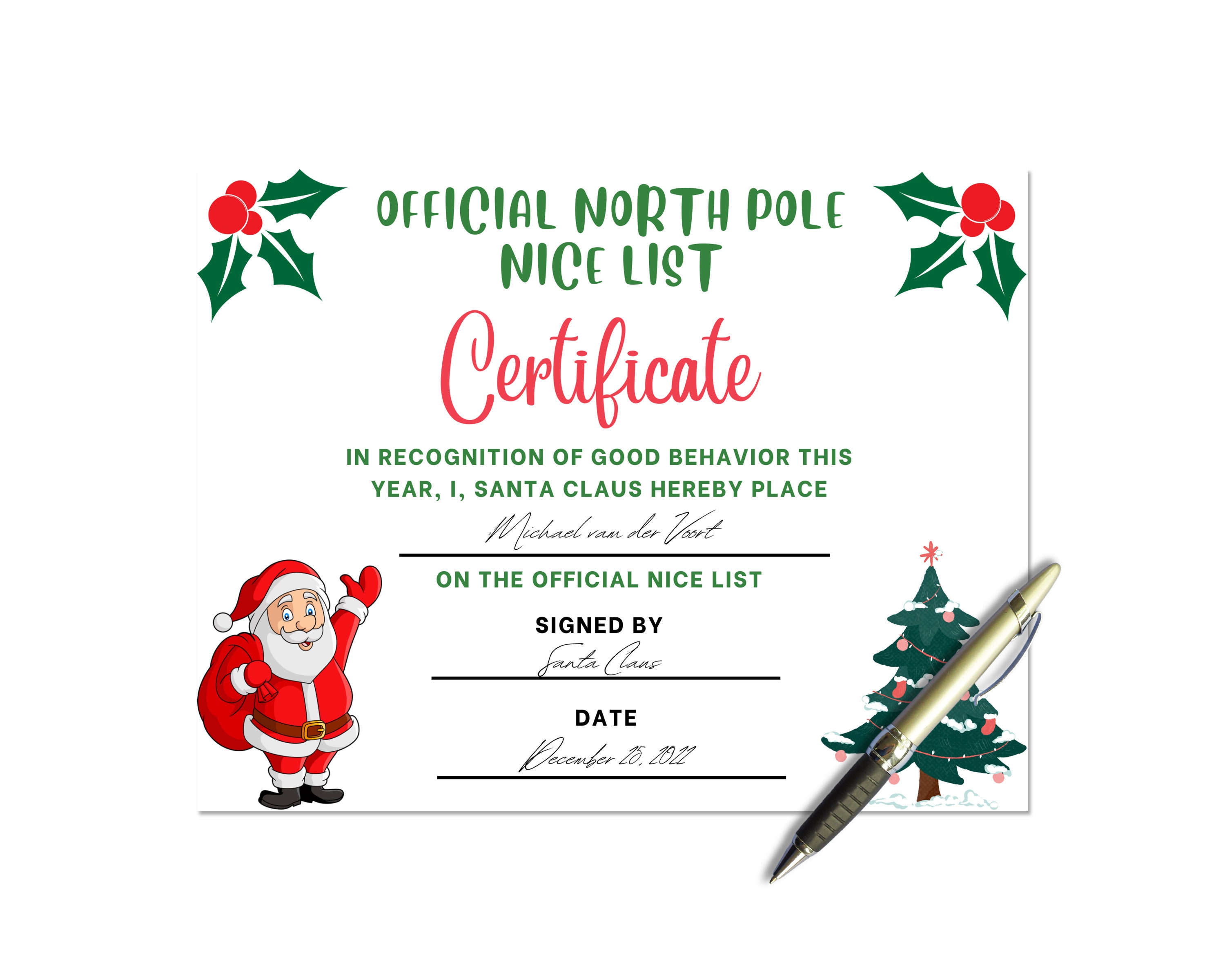 Editable Nice List Certificate Nice List Template Canva Etsy