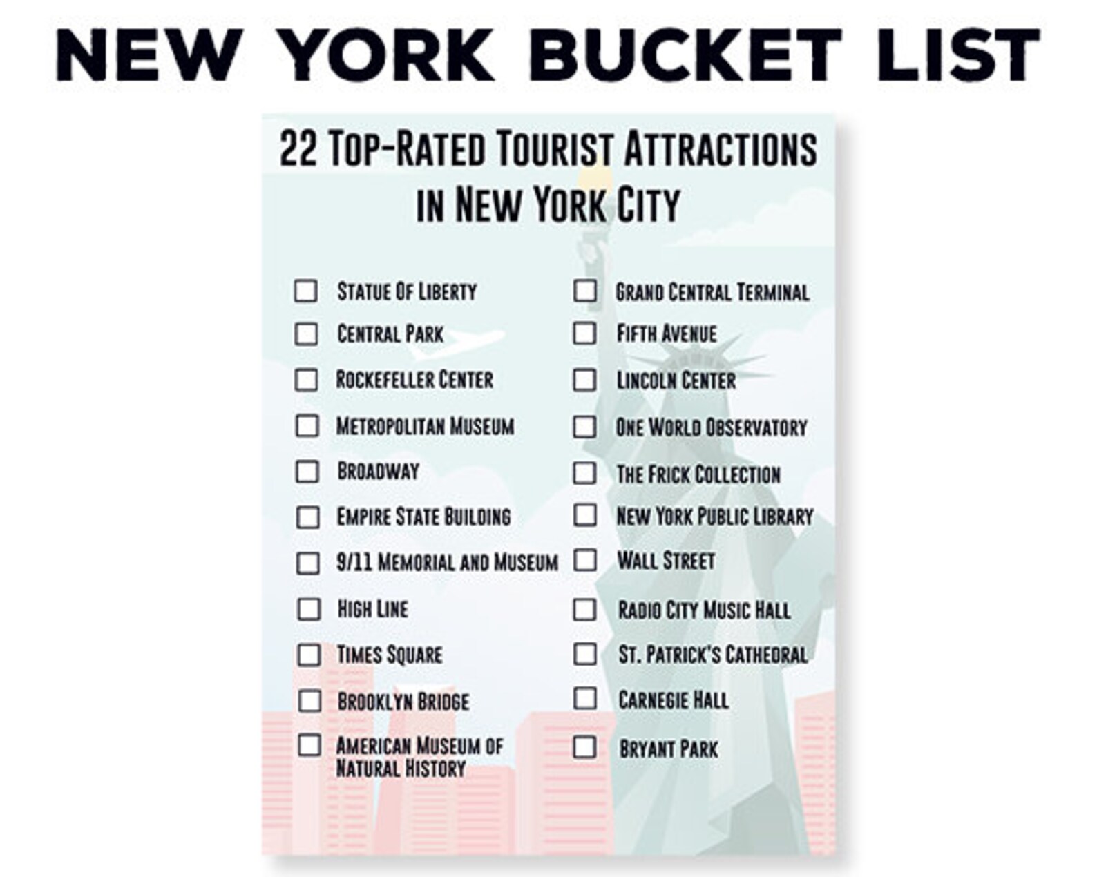 New York City Printable Bucket List, Travel Planner, Vacation Planner ...
