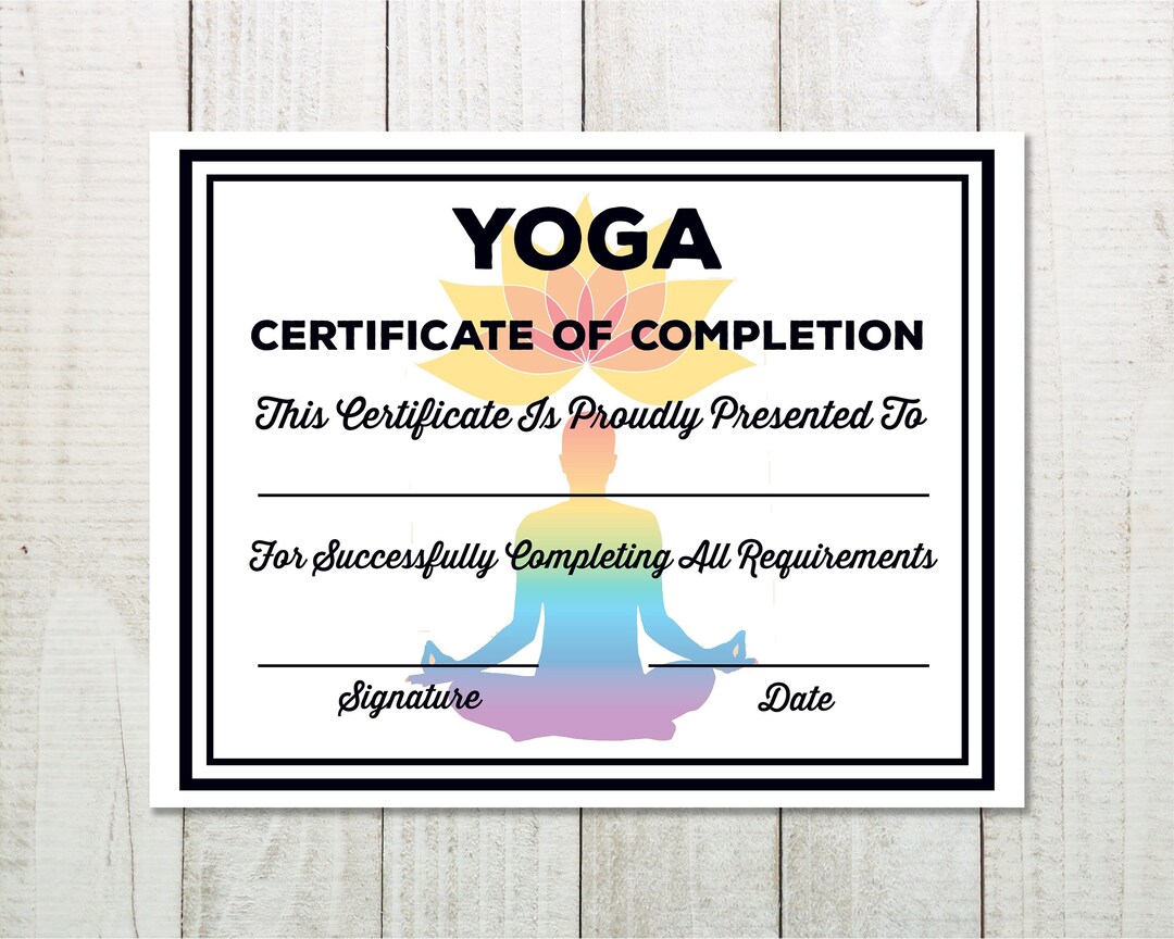 Printable Yoga Certificate, Certificate of Completion, Yoga Diploma, Yoga Teacher, Yoga Award